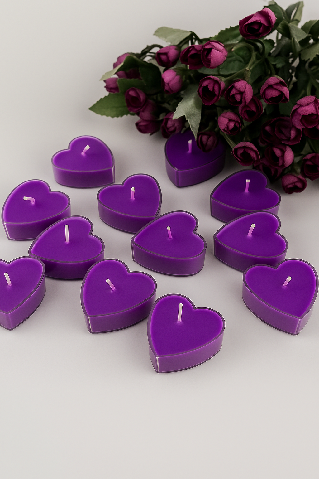 Heart Shaped Soy Wax Scented Tealight Candles – Pack of 12 (Purple) - Ghar Khoobsoorat