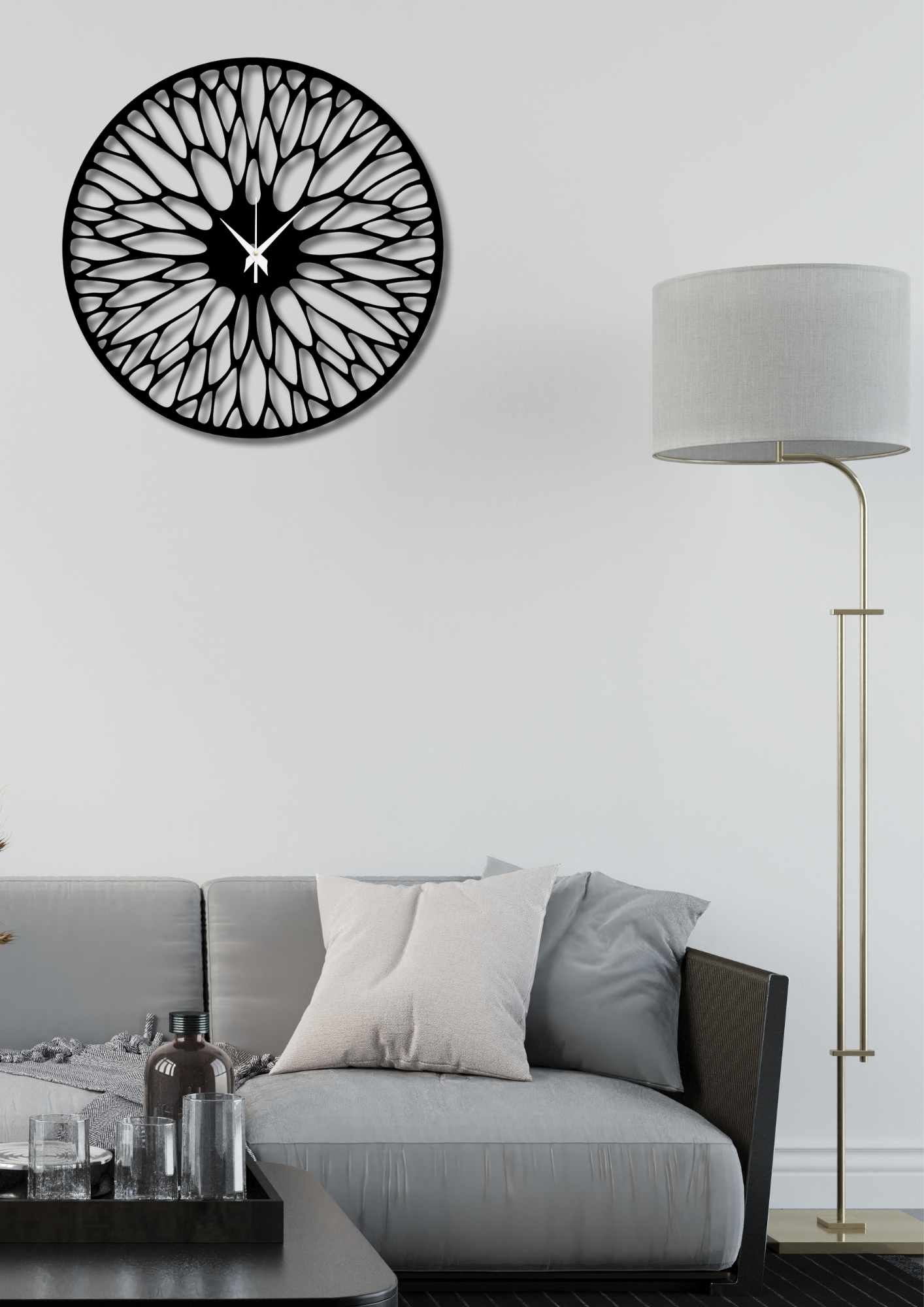 Artistic Petal Pattern 15-Inch Wooden MDF Wall Clock - Ghar Khoobsoorat
