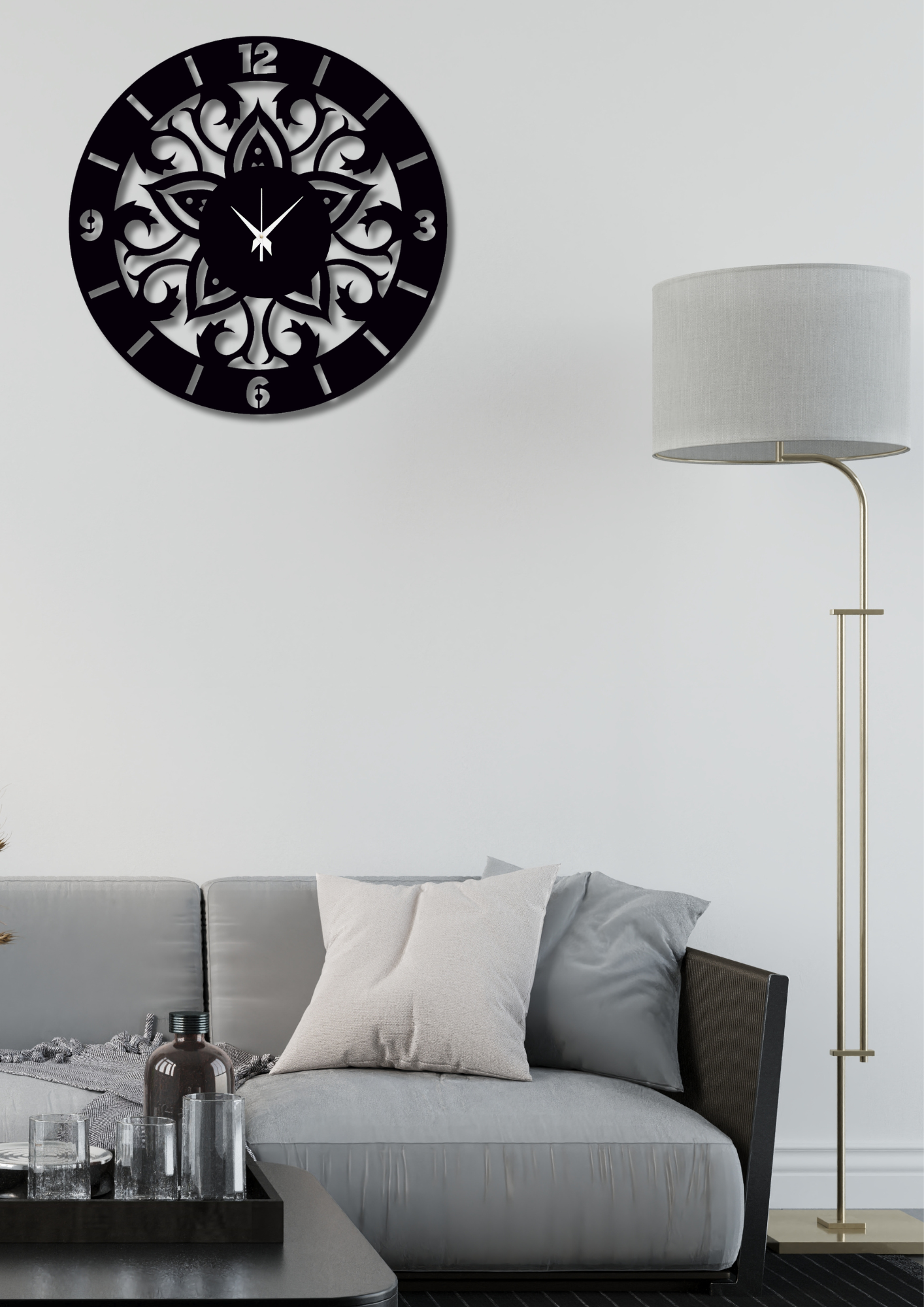 Elegant Floral 15-Inch Wooden MDF Wall Clock - Ghar Khoobsoorat