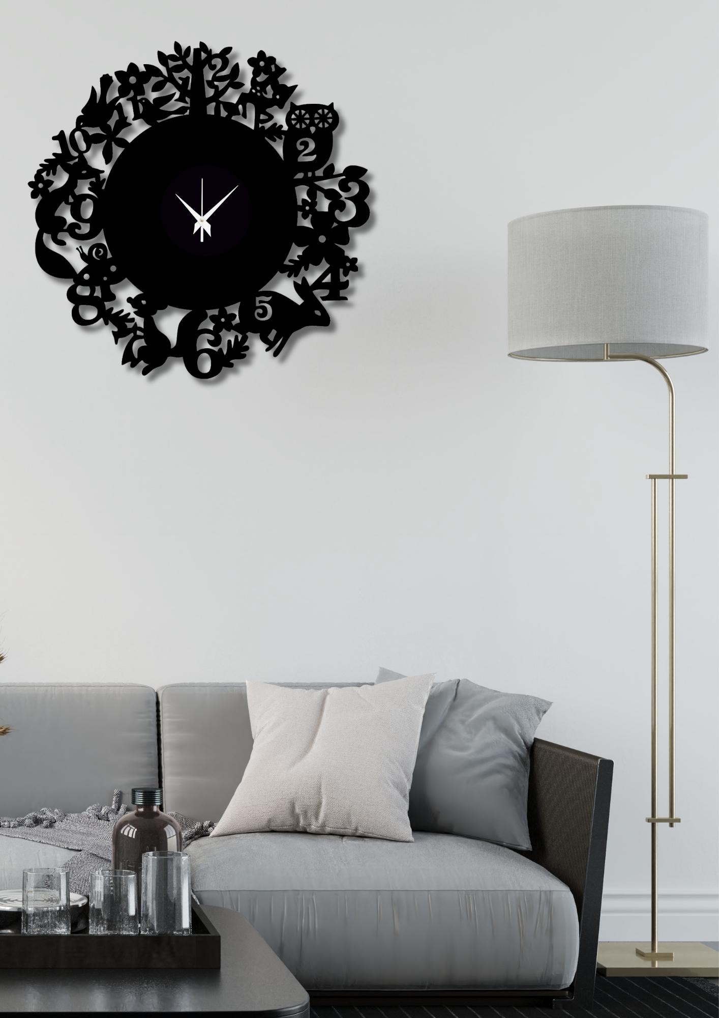 Nature Theme 15-Inch Wooden MDF Wall Clock - Ghar Khoobsoorat