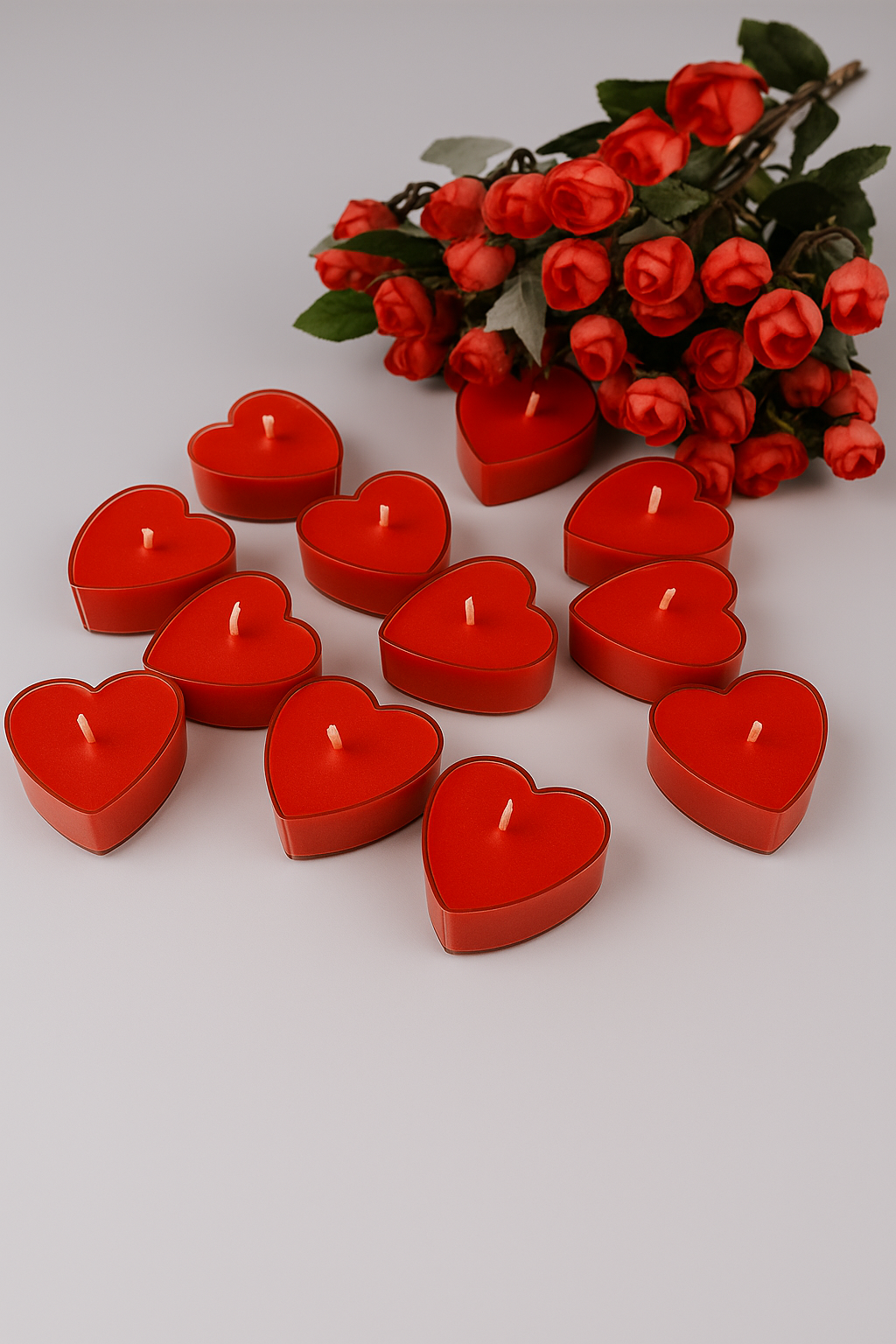 Heart Shaped Soy Wax Scented Tealight Candles – Pack of 12 (red) - Ghar Khoobsoorat